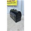 Image 3 : Vintage Black Ribbed Metal Dome-Top Lunchbox and Metal Cake Carrier with Cherry Motif