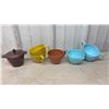 Image 7 : Vintage Ceramic Elephant Cookie Jar, Wood Serving Tray, Milk Glass Mugs and Platter, Shell Pot