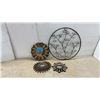 Image 1 : Round Metal Tree Wall Decor With Shell Accents, 23” Diameter and Three Sunburst Mirrors, Bronze