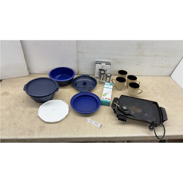 Tupperware Microwave Cookware Set, Presto Griddle, New Salt and Pepper Set, Mugs
