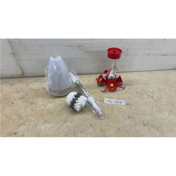 New, Perky-Pet 210B 16 Oz. Red Hummingbird Feeder and White Toilet Brush Set