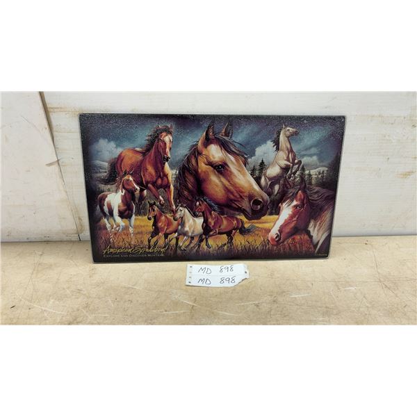 American Expedition Tempered Glass Cutting Board, Mustang "Explore and Discover" Artwork, 10 × 17”