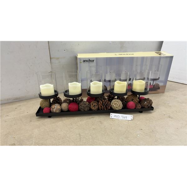 Anchor Home Collection 5-Piece LED Candle Garden Centerpiece with Glass Hurricanes and Tray