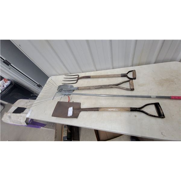 Garden Tools: Shovel, Pitchfork, Rake, and Spade