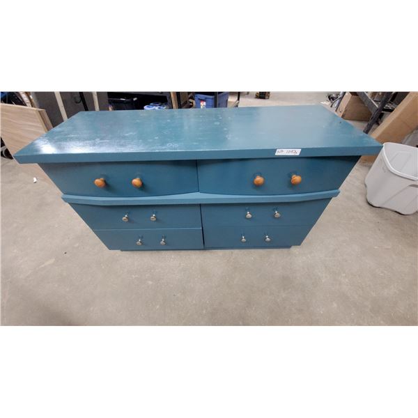 Blue Painted Dresser with 6 Drawers and Wooden Knobs 32”×54”×20”
