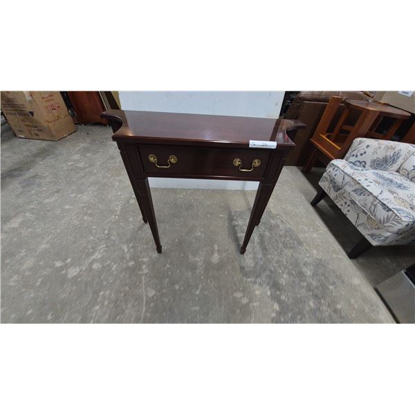 Mahogany Console Table with Two Drawers and Brass Pulls 30”×38”×14”