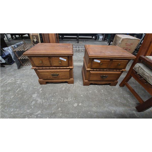 Pair of Oak Nightstands with Two Drawers Each. 24”×24”×18”