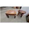 Image 5 : Set of Three Wooden Side Tables, Geometric Slatted, Round Solid Top, and Parallel Slatted biggest