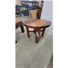 Image 6 : Set of Three Wooden Side Tables, Geometric Slatted, Round Solid Top, and Parallel Slatted biggest