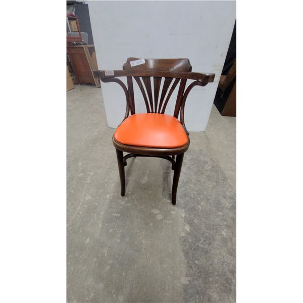 Thonet-Style Bentwood Bistro Armchair with Fanned-Slat Back and Orange Upholstered Seat