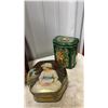 Image 3 : Decorative Tins and Trays: Red "Gourmets Delight" Book Tin, Red Chest Tin and Green Floral Tin