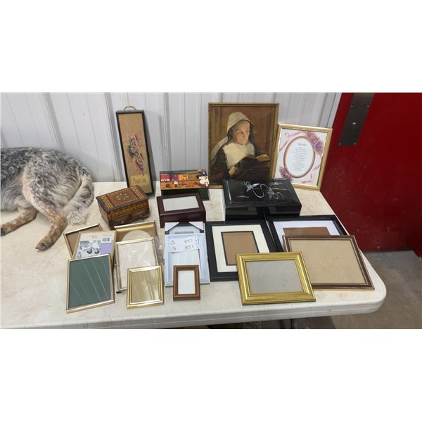 Assorted Framed Art, Decorative Boxes, and Picture Frames