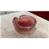 Image 3 : Assorted Glassware: 2 Pink Depression Glass Handled Dishes, Blue Square Dish and Red Bubble Glass