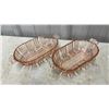 Image 5 : Assorted Glassware: 2 Pink Depression Glass Handled Dishes, Blue Square Dish and Red Bubble Glass