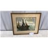 Image 1 : Andre Bronnescu Framed Oil Painting of Fishing Boats 23 × 19