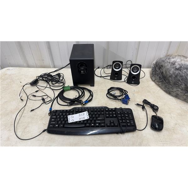 Logitech Z313 Speaker System, Keyboard, Mouse, and Cables