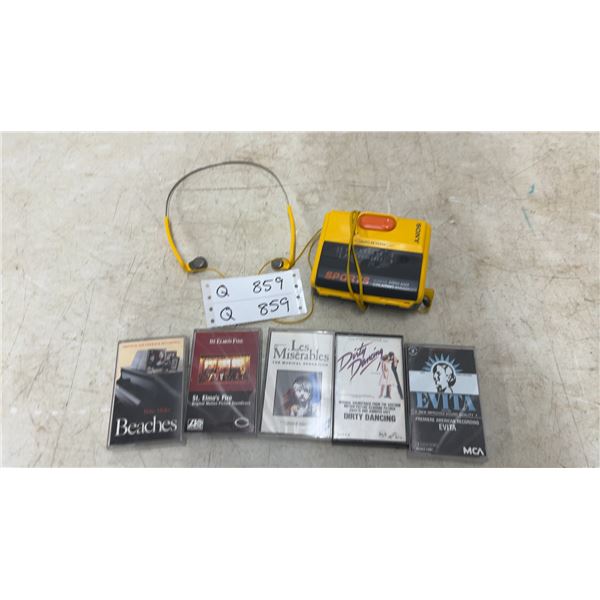 Sony Sports Walkman FM/AM Cassette Player with Headphones and 5 Cassette Tapes