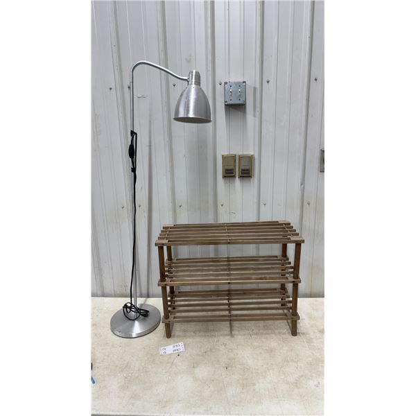 4ft Adjustable Floor Lamp and Three-Tier Wood Shoe Rack 25 × 10 × 19