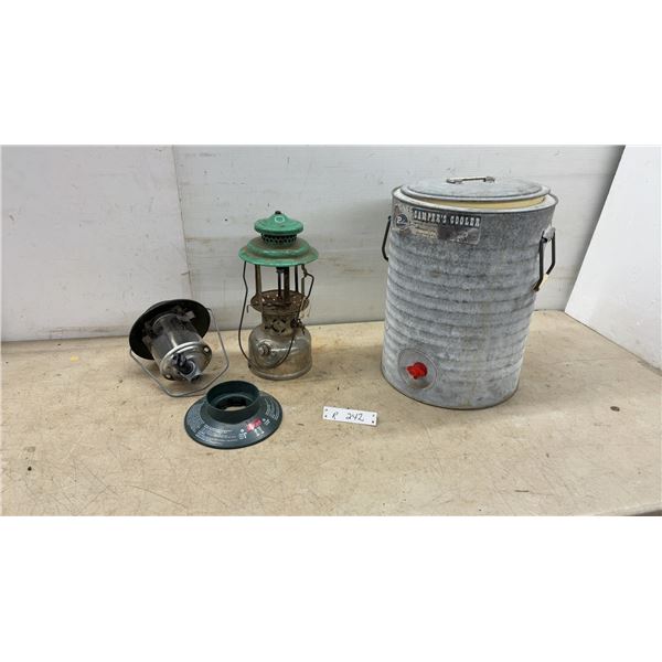 Coleman, Liquid-Fuel Lantern, Propane Lantern and Poloron Galvanized Camper's Cooler