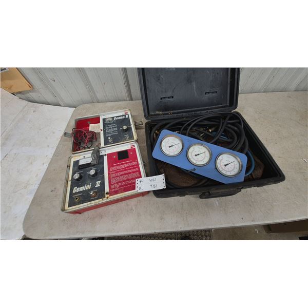 Heathkit Gemini II Metal Detector and Transmitter, Receiver, and Case with 3 Gauges and Hoses