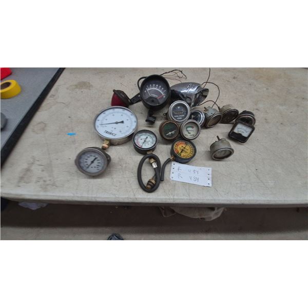Assorted Gauges and Meters: Trerice Pressure Gauge, Total Hours, Hydrostatic, Oil Temp