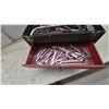 Image 2 : Vintage Metal Tool Box with Wrenches, Pipe Wrench, Vise Grips, Hacksaw