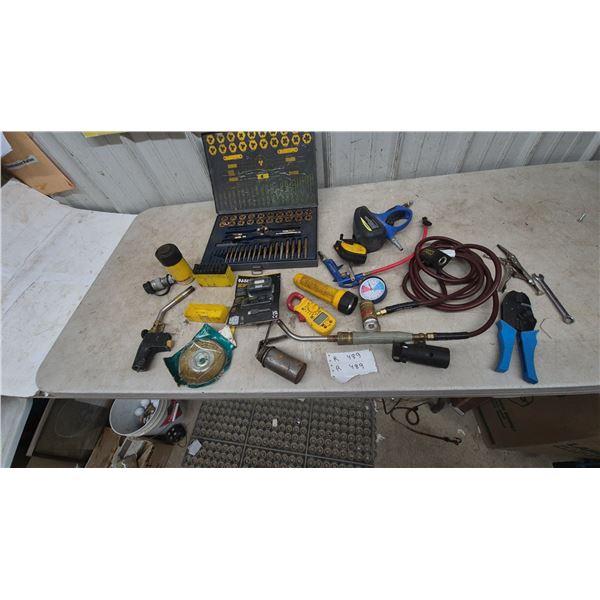 Enerpac Hydraulic Cylinder, Tap and Die Set, Klein Tools Pliers, Torch