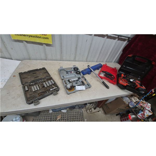 Socket Set, Air Tool Kit, Powerfist Torque Wrench, Dremel Rotary Tool, Black and Decker Drill