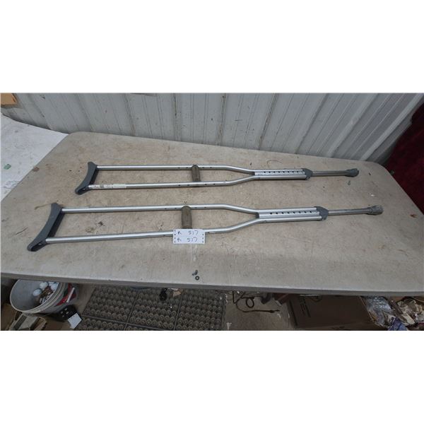 Pair of Adjustable Forearm Crutches, Aluminum, with Gray Hand Grips and Arm Cuffs