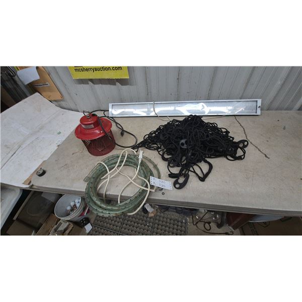 Red Bug Zapper, LED Shop Light, rope xmas lights and Black Bungee cargo cover