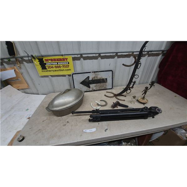 Aluminum Roaster, Tripod, Road Sign, Horseshoes, Candlestick