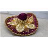 Image 2 : Decorative Mexican Charro Sombrero with Burgundy Velvet and Gold Embroidery