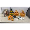 Image 1 : Halloween Décor Lot: Pumpkin Lawn Stakes, Witch Pumpkin, Jack-o'-Lantern, Lights