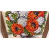 Image 6 : Two Framed Handmade Needlepoint Artworks, Red Rose and Poppy Bouquet in Wood Frames, Largest