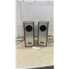Image 1 : Pair of Akai Jet Stream System Speakers with Silver Front Panel and Wood-Grain Cabinets