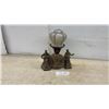 Image 1 : Art Deco Cast Metal Figural Table Lamp with Musicians and Fluted Glass Shade, Early 20th Century