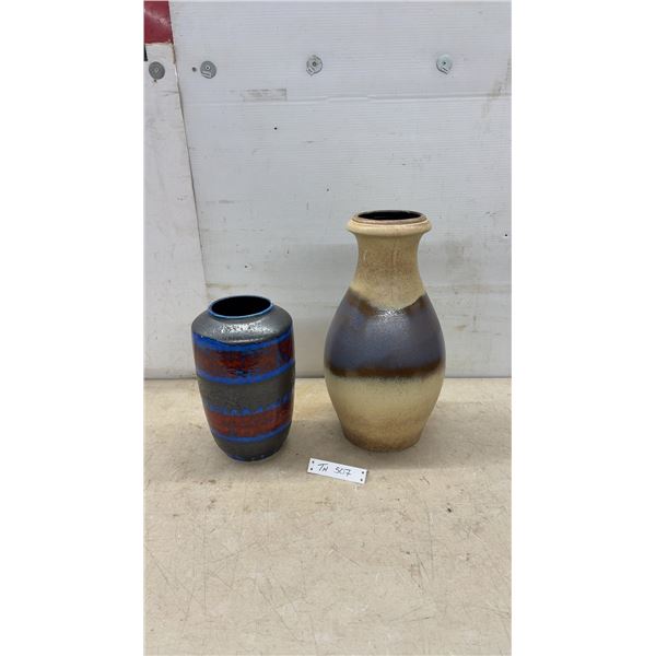 MCM Scheurich-Keramik 223-45 West German Pottery Vase and Fat Lava Style Vase, Tallest 18”