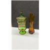 Image 2 : Vintage Glass Lidded Compote, Amber Swung Vase, Biscuit Barrel, and Chalkware Fish Wall Hanging