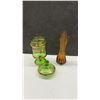 Image 3 : Vintage Glass Lidded Compote, Amber Swung Vase, Biscuit Barrel, and Chalkware Fish Wall Hanging