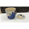 Image 6 : Vintage Glass Lidded Compote, Amber Swung Vase, Biscuit Barrel, and Chalkware Fish Wall Hanging