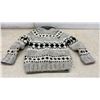Image 2 : Hand-Knitted Wool Cowichan Zippered Cardigan with Shawl Collar in Grey, Black, and Cream