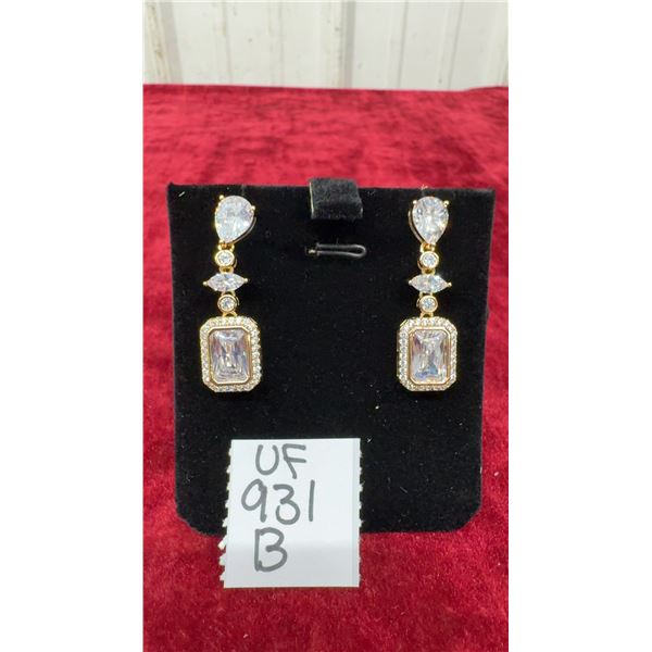 18K Gold Plated 3.0ct Each Emerald Cut Simulated Diamond Dangle Earrings