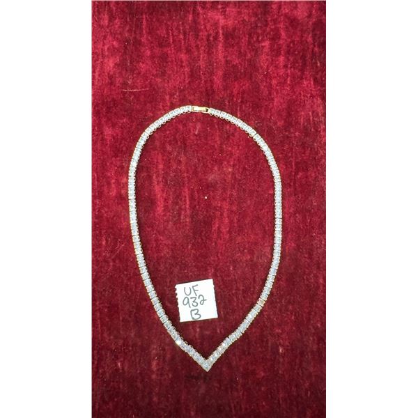 18K Gold Plated 4.0mm Princess Cut Simulated Diamond Tennis Necklace, 18” Long