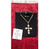 Image 1 : 18K Gold-Plated 32.0mm Simulated Diamond Cross Necklace with 18-Inch Chain