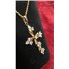 Image 2 : 18K Gold-Plated 32.0mm Simulated Diamond Cross Necklace with 18-Inch Chain