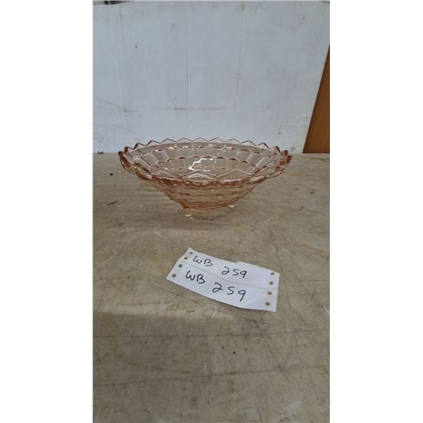 Vintage Peach Colored Pressed Jeanette Glass Footed Bowl