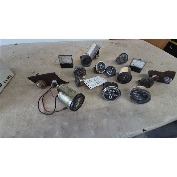 Assorted Gauges and Meters: Hyster Hour Meter, Yamaha Hour Meter, Fuel Gauge, Ammeter