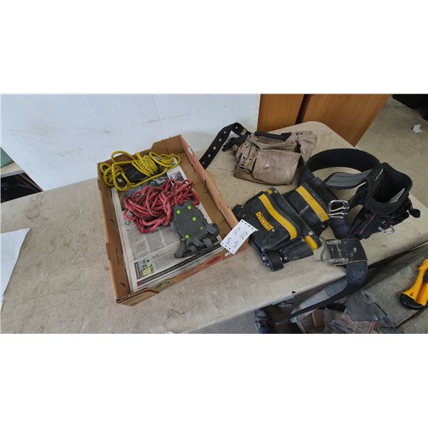 DeWalt Tool Belt, Leather Tool Pouch, 2 Ropes, and Work Gloves