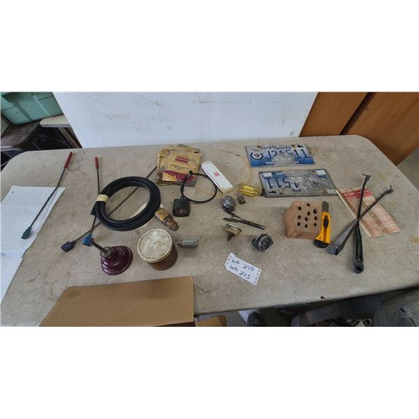 Vintage Automotive Parts Lot: Ford FoMoCo Gasket Set, Gauges, Wipers, License Plates