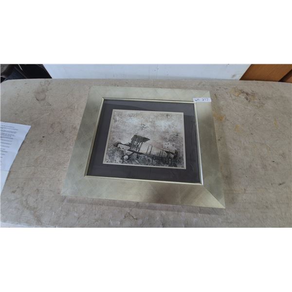 Vintage Framed Glass and Matted Art Print Depicting a WW1 Biplane, 25” x 22